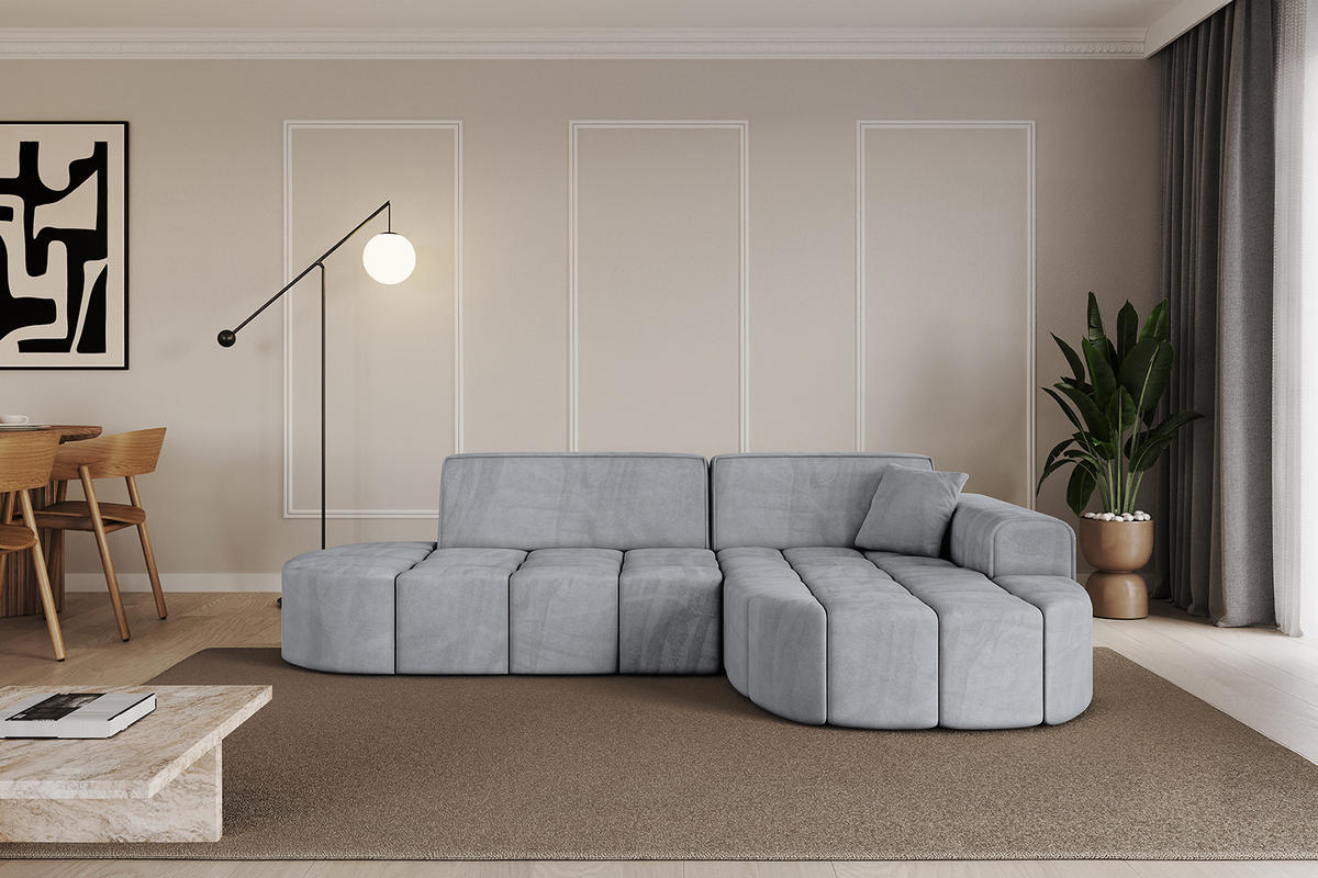 ECKSOFA Ottomane Rechts LIVO-L1 - 252x173x79,5 cm Hellgrau - Grau, Holzwerkstoff/Textil (252/173cm) - ALTDECOR