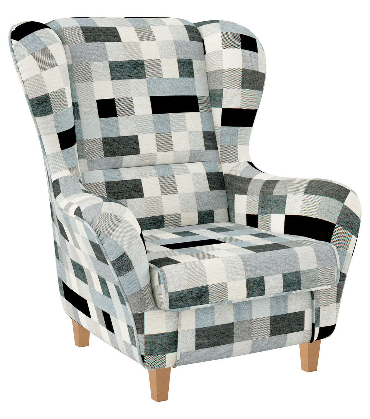 OHRENSESSEL Sofia, Relaxsessel mit Hocker | Design Patchwork grau - Multicolor, Textil (920/680/950cm) - Supellex