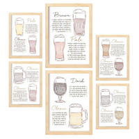 POSTER Set Mit 6 Ästhetisches Bier Größe A3 & A4 Rahmen aus hellem Holz - Beige, Papier (29.7/1cm) - Nacnic