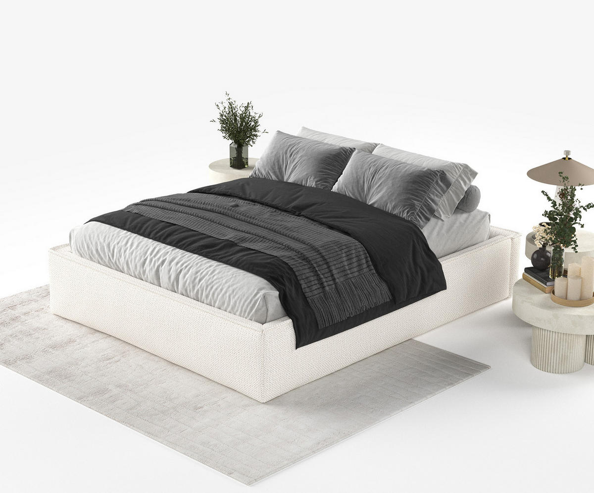 POLSTERBETT Alvar Creme 120/200 cm im Chenille-Stoff - Creme/Schwarz, Holz/Holzwerkstoff (120/200cm) - Maison de Reve