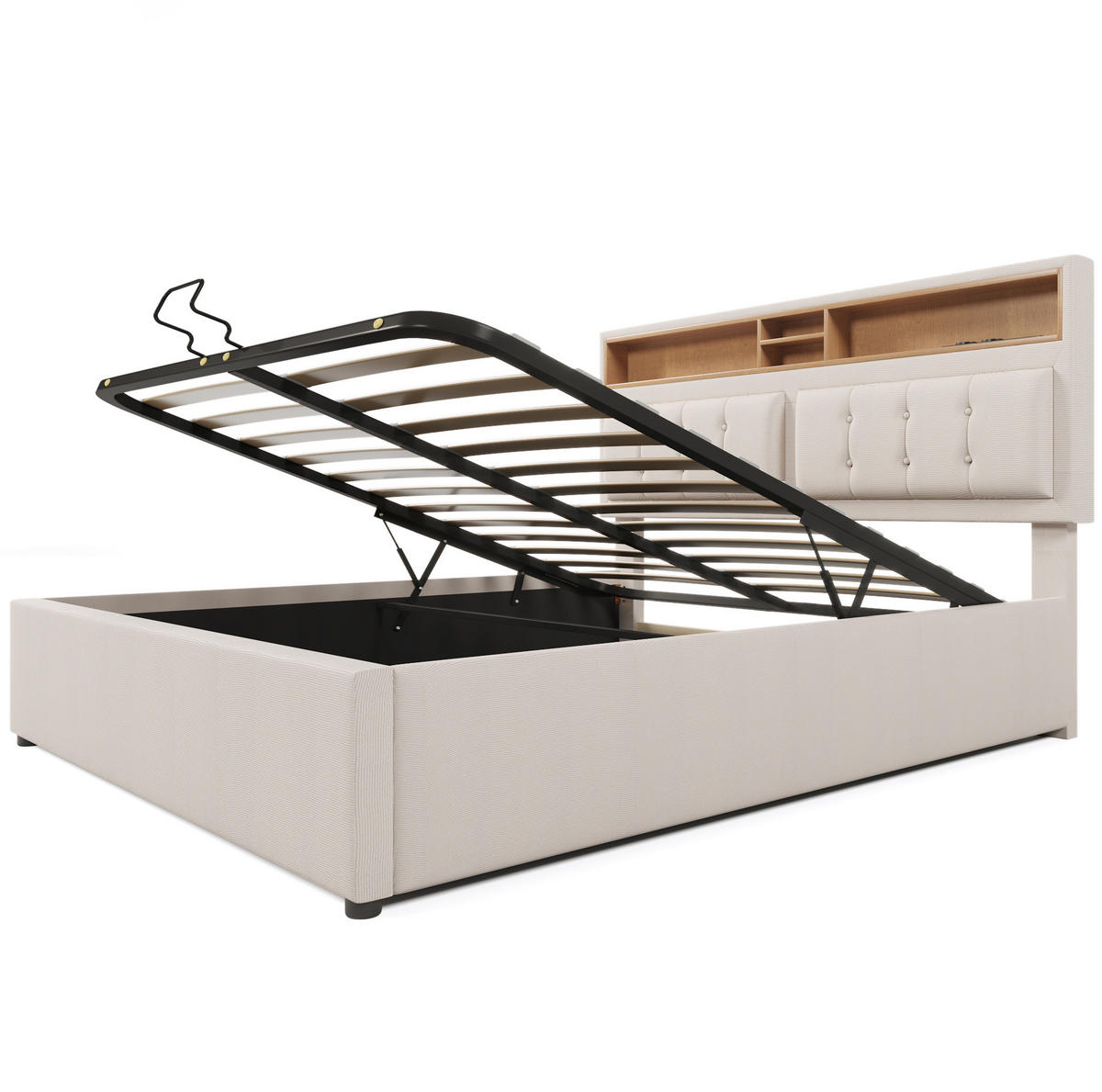 POLSTERBETT 140/200 cm Beige mit USB-Anschluss und verstellbarem Kopfteil - Beige, Textil (140/200cm) - OKWISH