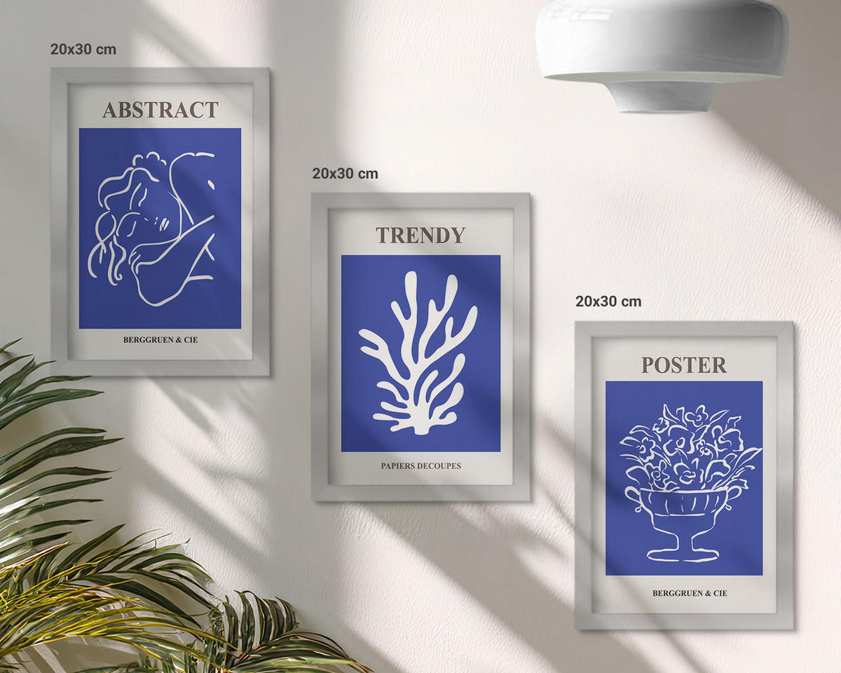 BILDER SET 3er Set - 20x30 cm Silberner Rahmen - Stilvolle blaue Poster - Silberfarben, Kunststoff (20/30cm) - TULUP