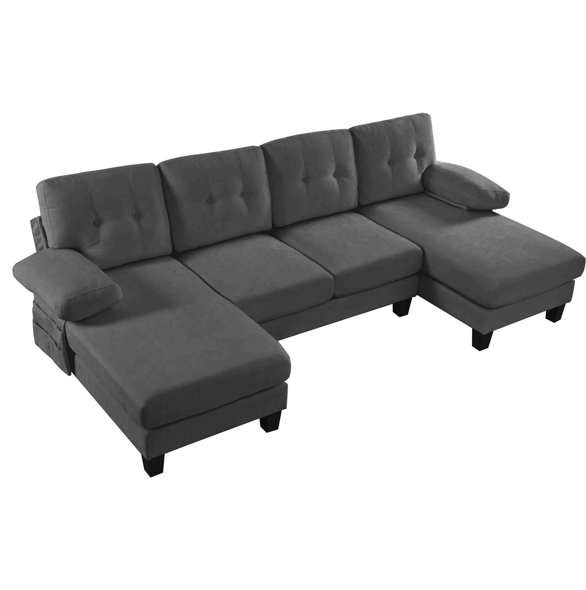 WOHNLANDSCHAFT aus Chenille 268x128x84 cm in Grau mit Doppel-Chaiselongue - Grau, Textil (128/84/268cm) - Modfu