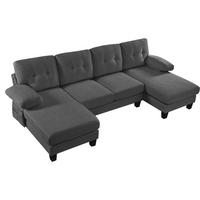WOHNLANDSCHAFT aus Chenille 268x128x84 cm in Grau mit Doppel-Chaiselongue - Grau, Textil (128/84/268cm) - Modfu