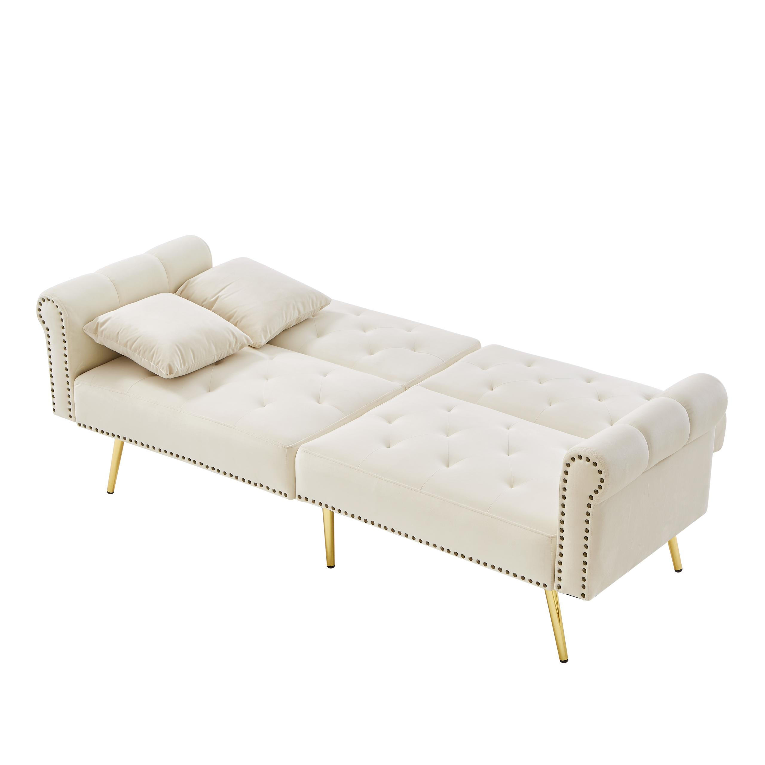 2-SITZER SCHLAFSOFA Samt Beige mit verstellbarer Rückenlehne und 2 Kissen - Beige, Textil/Metall (173/70/75cm) - WISHDOR