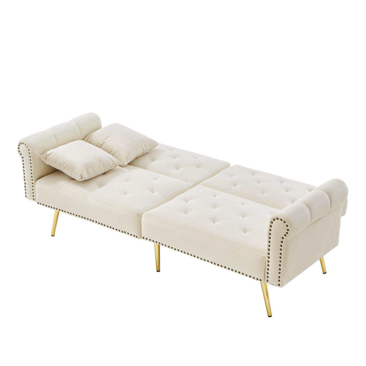 SCHLAFSOFA 2-Sitzer mit verstellbarer Rückenlehne Samt Beige 147/85/41 cm - Beige, Kunststoff (173/70/75cm) - OKWISH