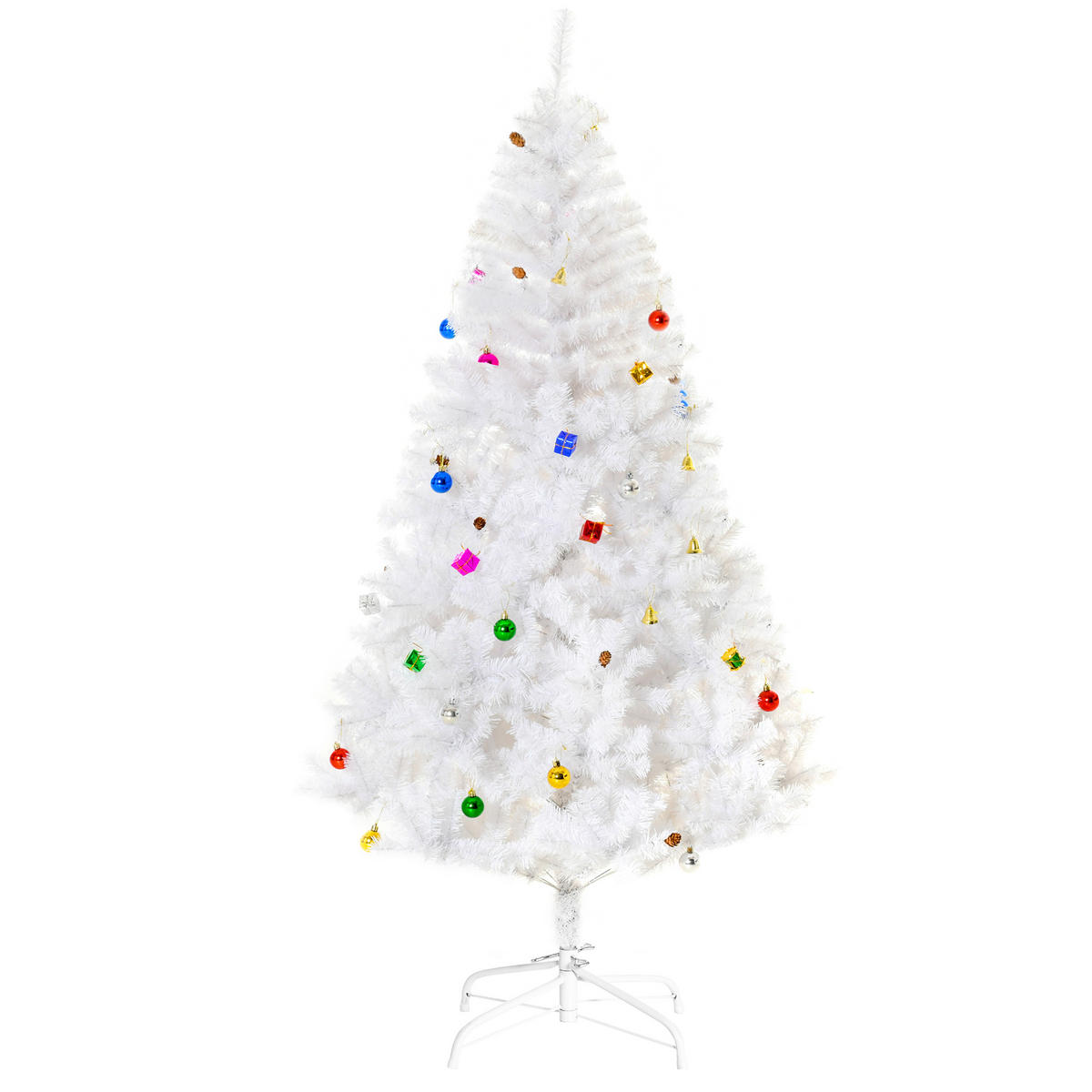 WEIHNACHTSBAUM Christbaum Tannenbaum 150/180cm PVC 680 Spitze inkl. Deko Weiß - Weiß, Metall (180cm) - HOMCOM