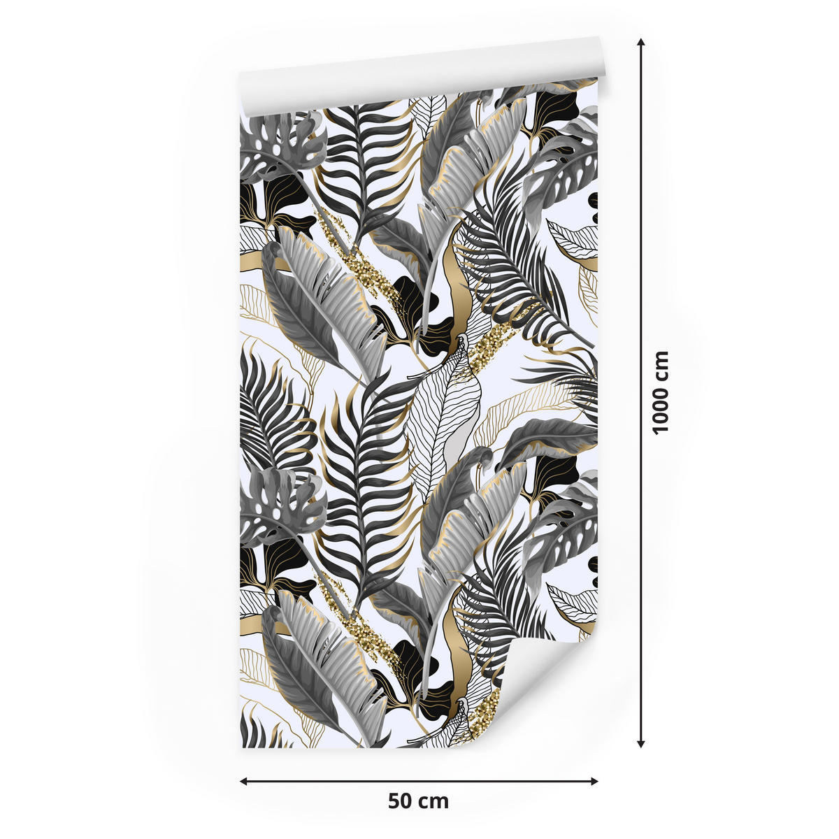 VLIESTAPETE Tropische Blätter – Schwarz, Goldfarben, Weiß – 50x1000 cm - Goldfarben/Schwarz, Papier (50/1000cm) - Muralo