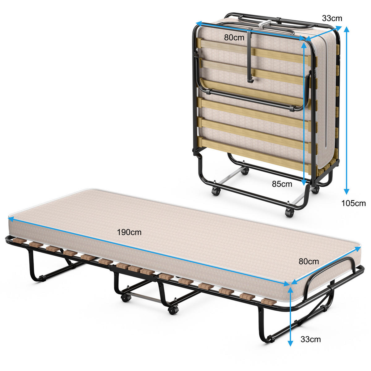 GASTEBETT Beige - Beige, Metall - COSTWAY
