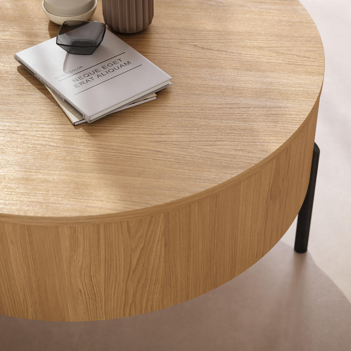 COUCHTISCH rund aufklappbar höhenverstellbar Stauraum 79/79/42 cm - Eichefarben, Holzwerkstoff (79.5/79.5/42.7cm) - designimpex