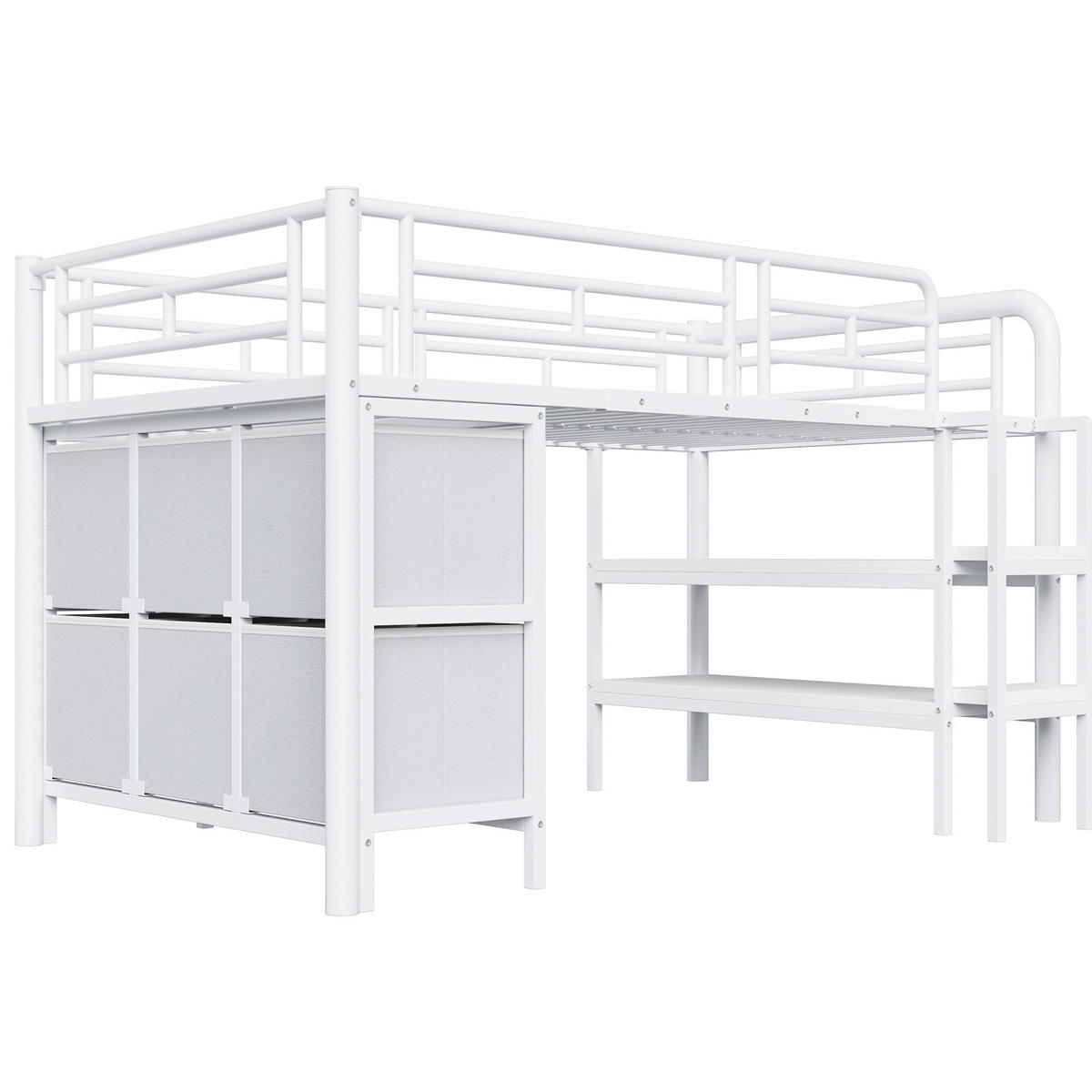 HOCHBETT 90/200 cm aus Metall mit Stauraum und breiter Treppe, Weiß - Weiß, Metall (90/200cm) - Flora Grace