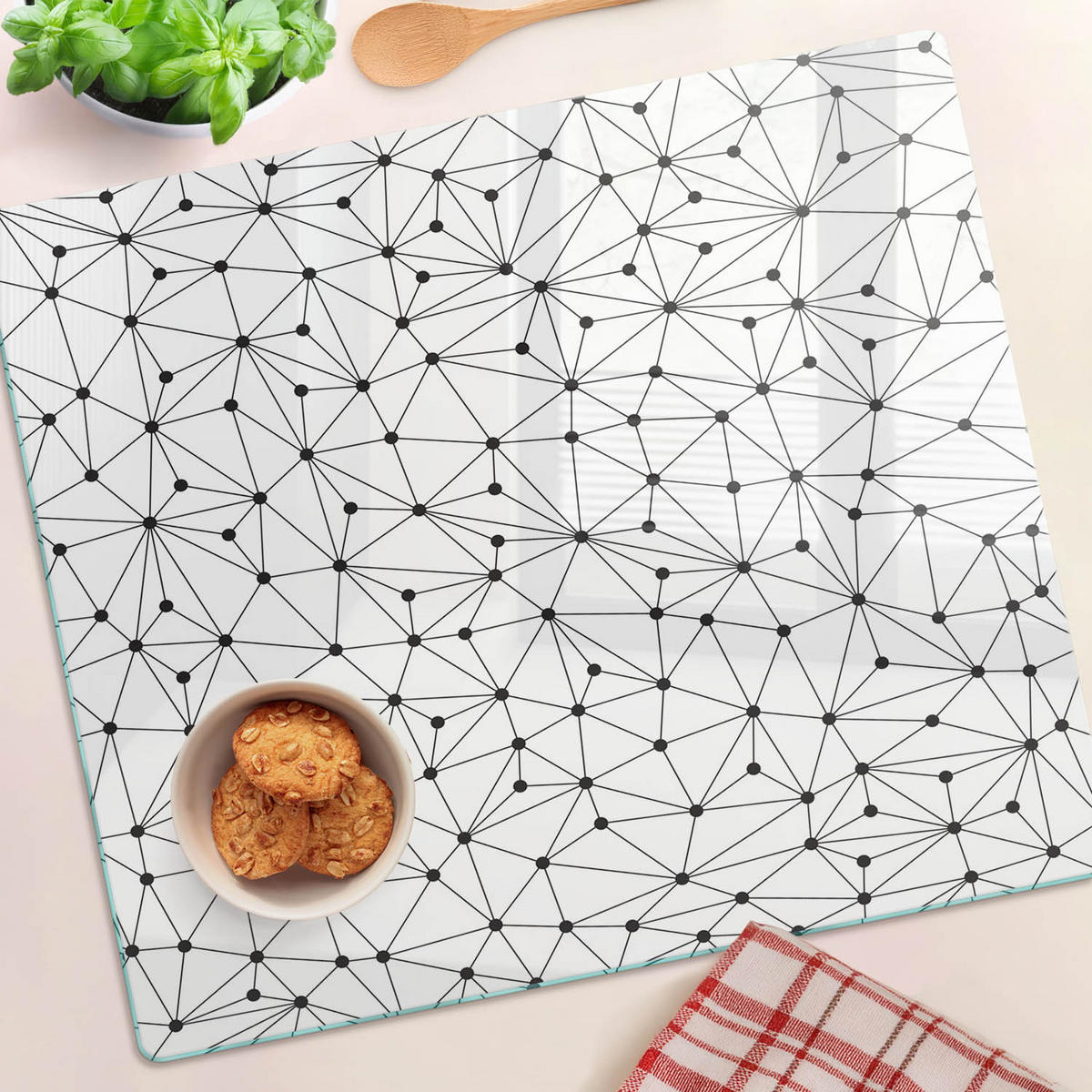 GLASPLATTE 60x52 cm Linien und Kreise - Schwarz, Glas (60/0.4/52cm) - TULUP