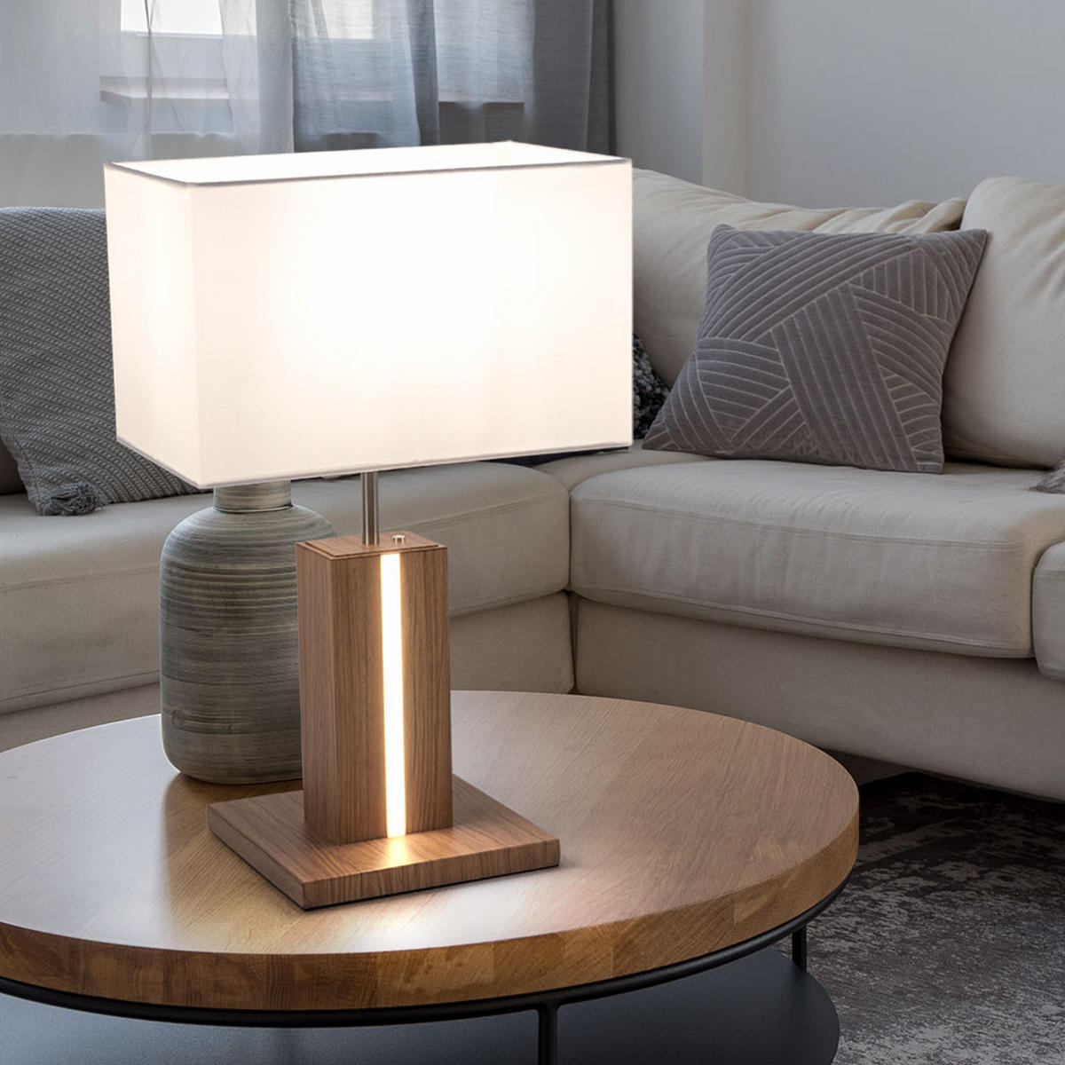 LED TISCHLEUCHTE Amanda Weiß Holzoptik - Weiß, Kunststoff (32/20/48cm)