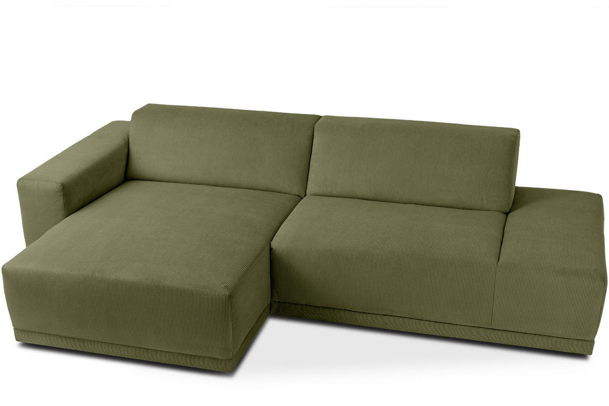 ECKSOFA-LINKS MUDI in moderner Optik mit hochwertigem Kaltschaum, Cord-Stoff, khaki - Schwarz/Grün, Textil (280/160cm) - KONSIMO®