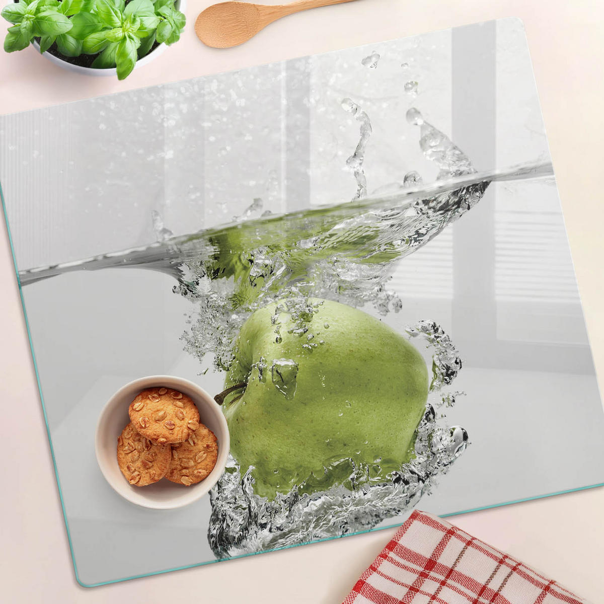 GLASPLATTE 60x52 cm Apfel unter Wasser - Grün, Glas (60/0.4/52cm) - TULUP