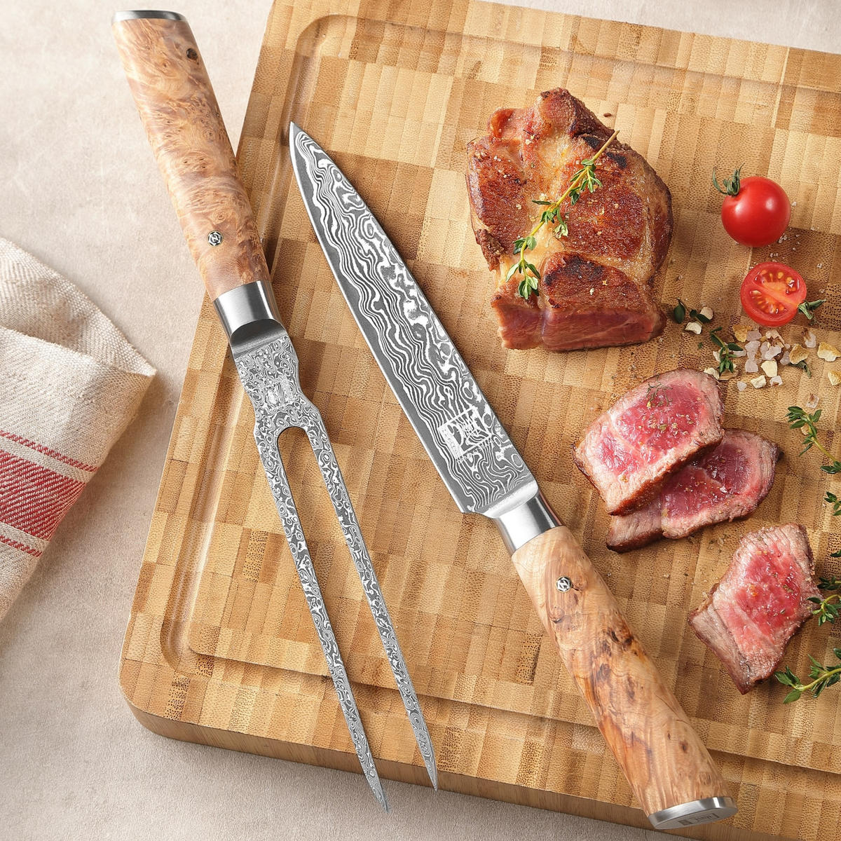 TRANCHIER-SET 2-TEILIG 17–18 cm - Birkefarben, Holz/Metall (31cm) - Zayiko