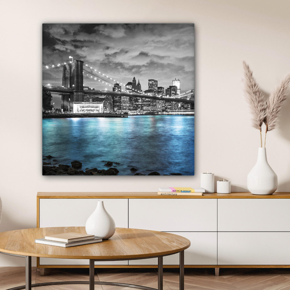 LEINWANDBILD New York - Skyline - Stadt - Blau 90x90 cm - Blaugrau, Textil (90/90cm) - MuchoWow