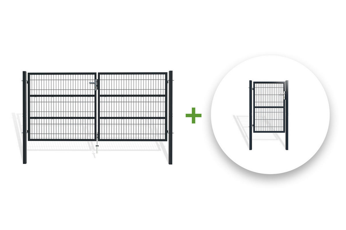 ZAUNTOR Razo Grau 3m H.140cm + TÜRCHEN 1m H.140cm - Grau, Metall (306/146cm) - Casanoov