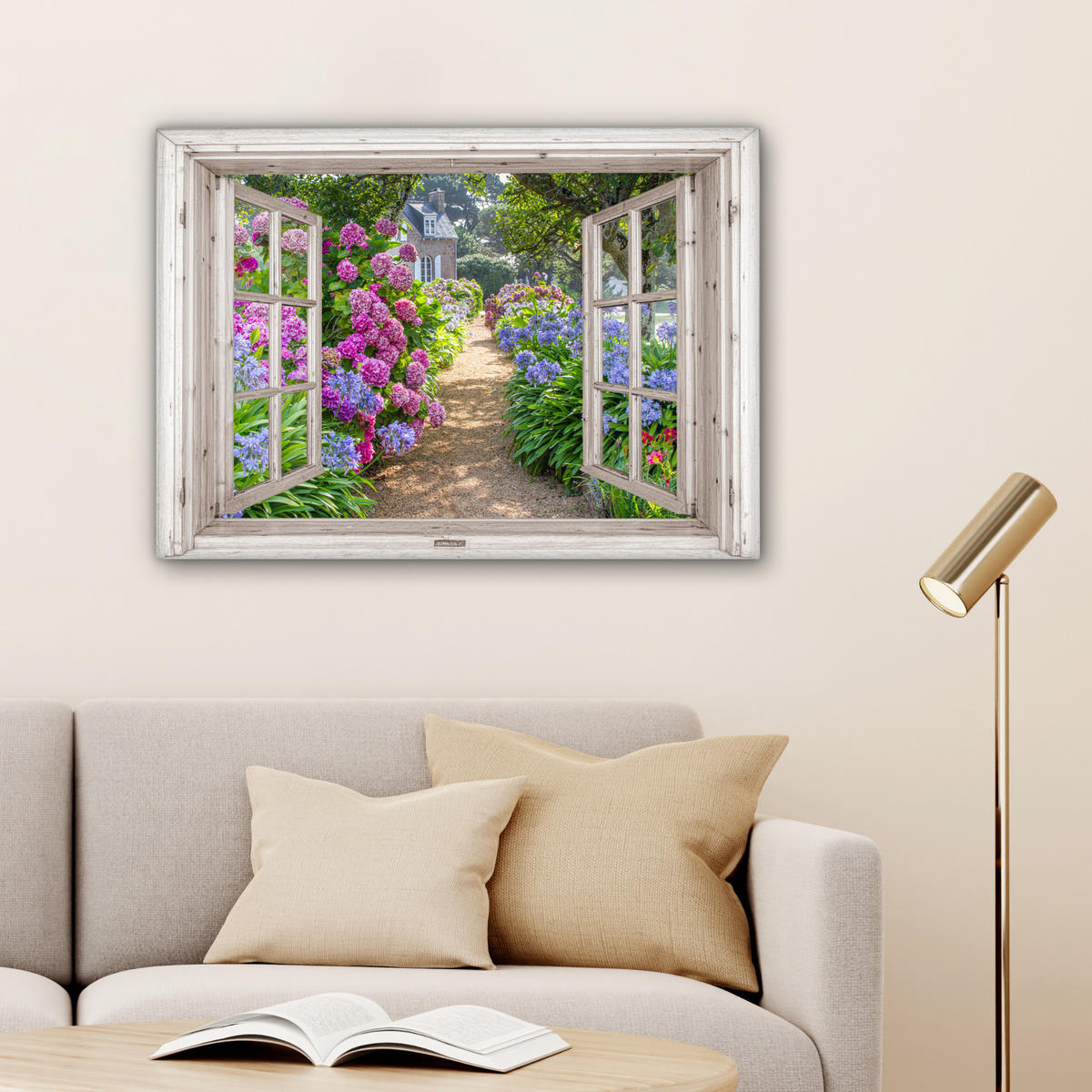 LEINWANDBILD Hortensie - Durchsichtig - Blumen - Sommer - Lila - Weg Wandbilder 80x60 cm - Lila, Textil (80/60cm) - MuchoWow