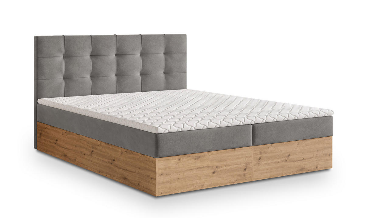 BOXBETT MOLVEN 180x200 cm mit Matratze und Topper - Grau - Grau, Holz (180/200cm) - MASSENO