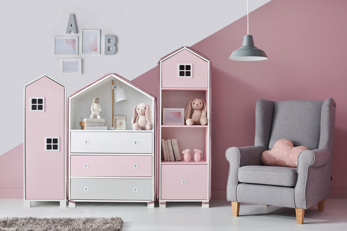 BEZUG-FÜR-KINDERMÖBEL-SET MIRUM 3 Stück, Rosé/Grau - Pink/Grau, Textil (173/3/80cm) - KONSIMO®