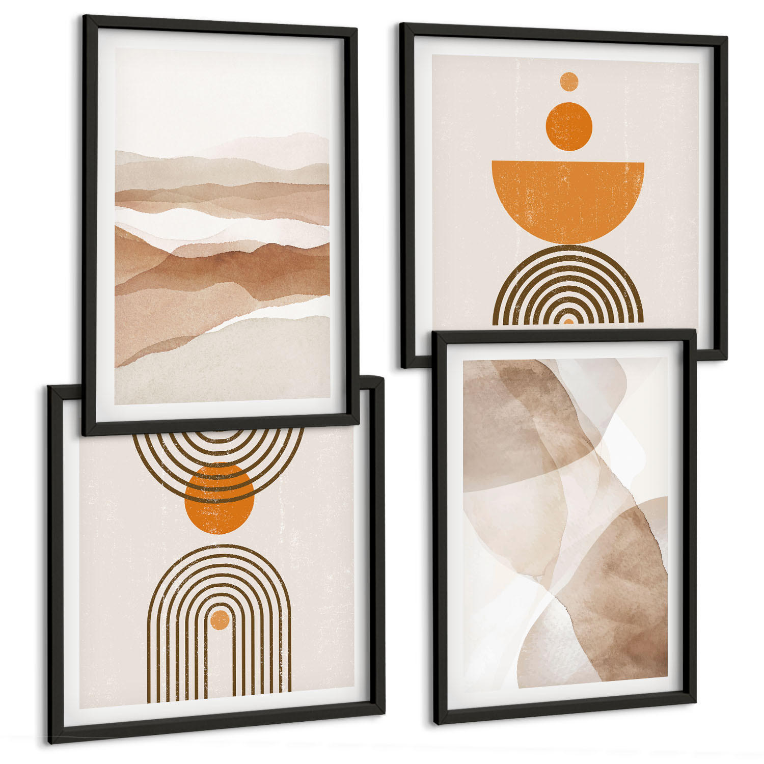 BILDER SET 4er Set - 50x50 cm & 40x60 cm Schwarzer Rahmen - Strukturen schattieren Minimalismus - Schwarz, Kunststoff (50/50cm) - TULUP