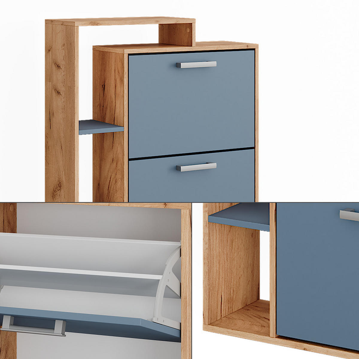 SCHUHKIPPER Orlando Goldkraft Eiche/Blau 80 x 128.3 cm mit 3 Fächern - Eiche Wotan, Holzwerkstoff (80/128.3/24.2cm) - Vicco