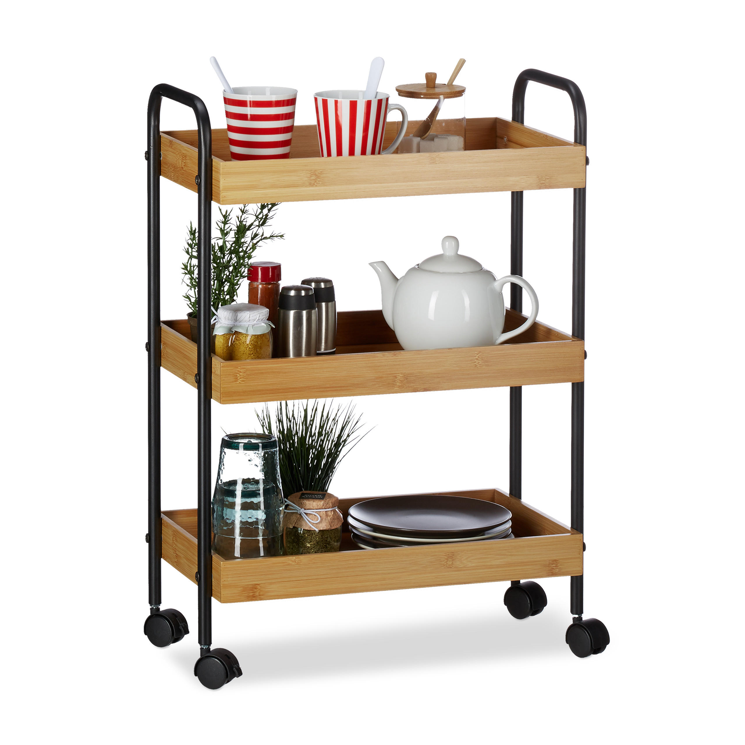 ROLLWAGEN - Multicolor, Holz/Metall (50/70/28cm) - Relaxdays