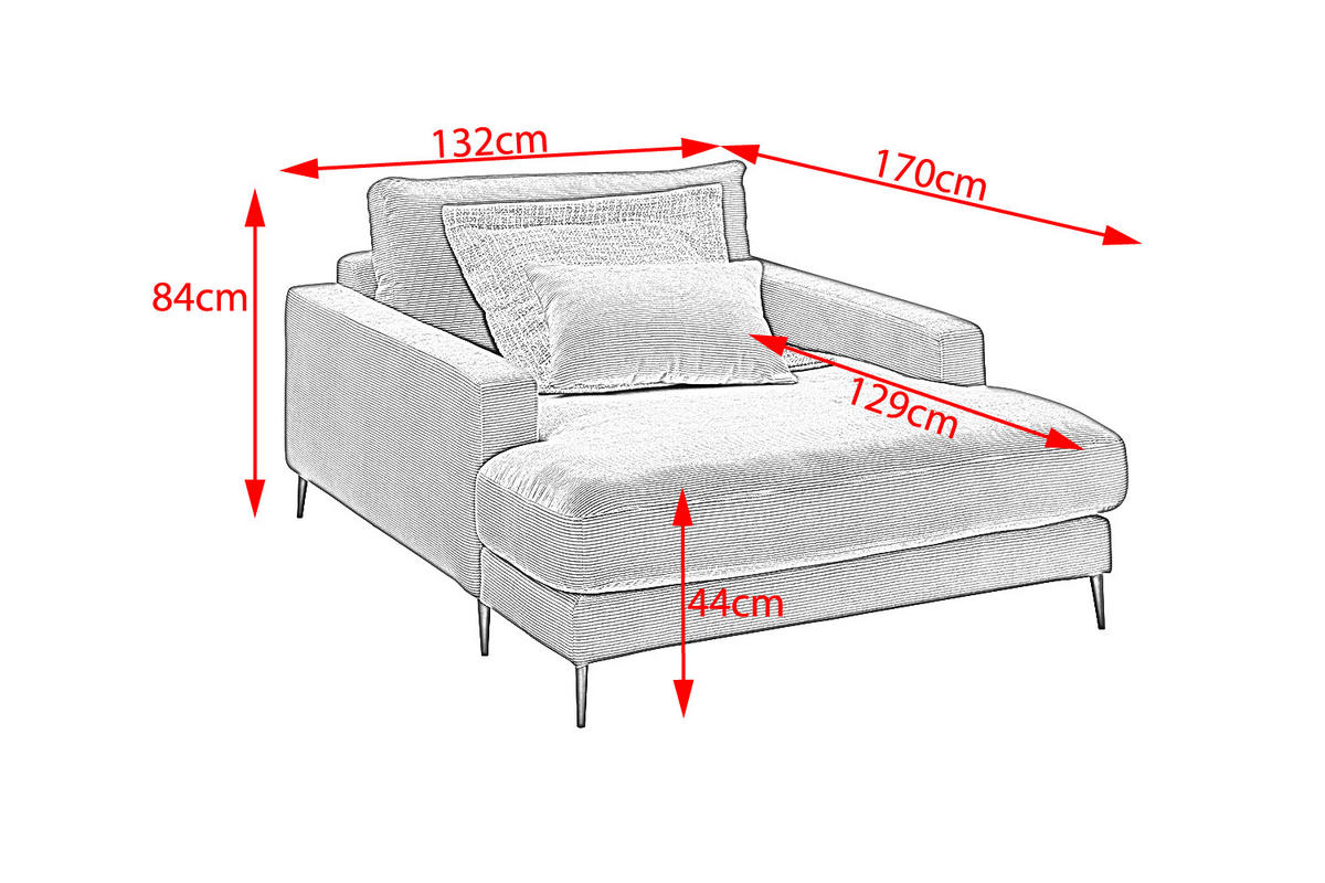 LONGSEAT CARA Grau Cord - Schwarz/Grau, Textil/Metall (132/84/170cm) - KAWOLA