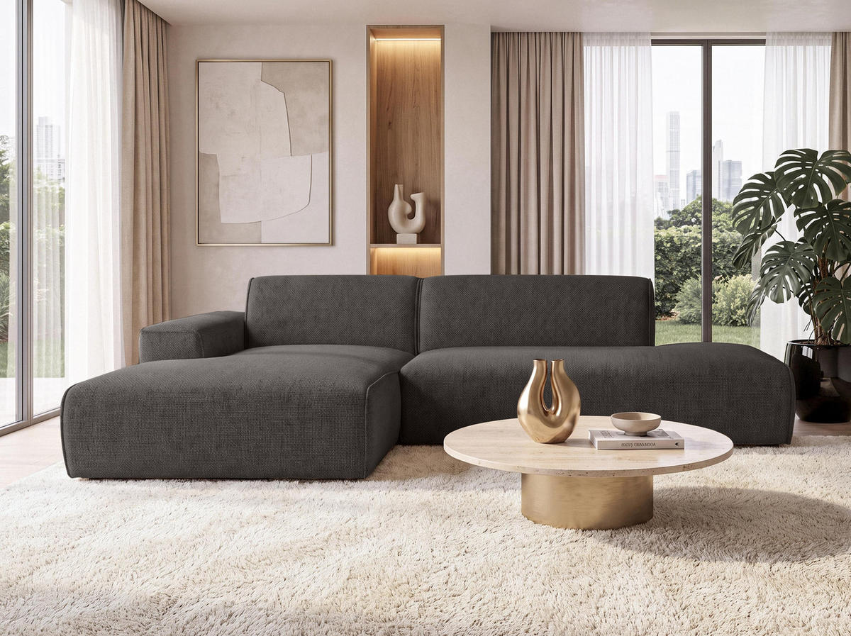 ECKSOFA L Form Didim Duo Graphit 288/162/80 cm – stilvolle kleine Eckcouch Links - Graphitfarben/Schwarz, Kunststoff/Textil (288/162cm) - AX Living