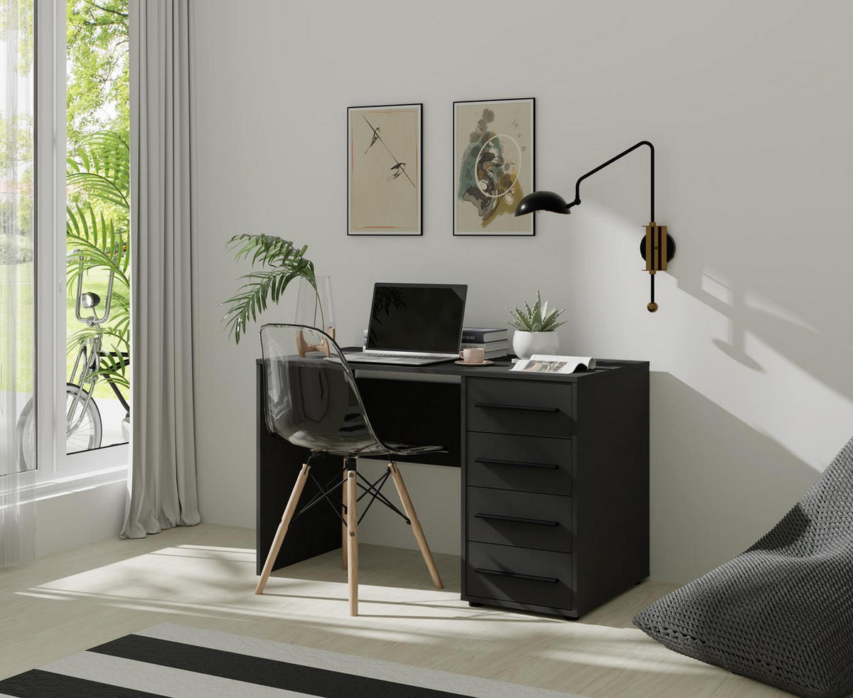 SCHREIBTISCH Maxivo Schwarz, mit Schubladen - Schwarz, Holzwerkstoff (60/120/75cm) - Bettso