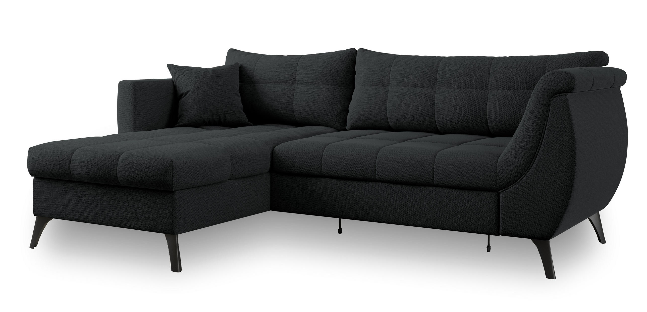 ECKSOFA MOLLIS Schwarz Geflochtener-Stoff mit Schlaffunktion - Schwarz, Holz (241/154cm) - MASSENO