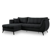 ECKSOFA MOLLIS Schwarz Geflochtener-Stoff mit Schlaffunktion - Schwarz, Holz (241/154cm) - MASSENO