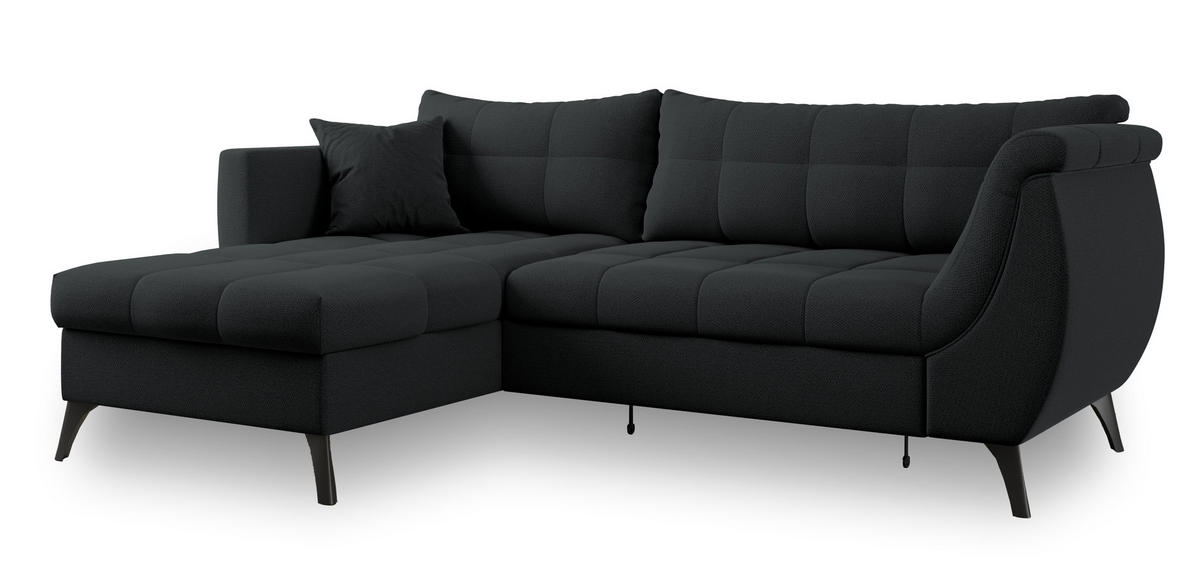 ECKSOFA MOLLIS Schwarz Geflochtener-Stoff mit Schlaffunktion - Schwarz, Holz (241/154cm) - MASSENO