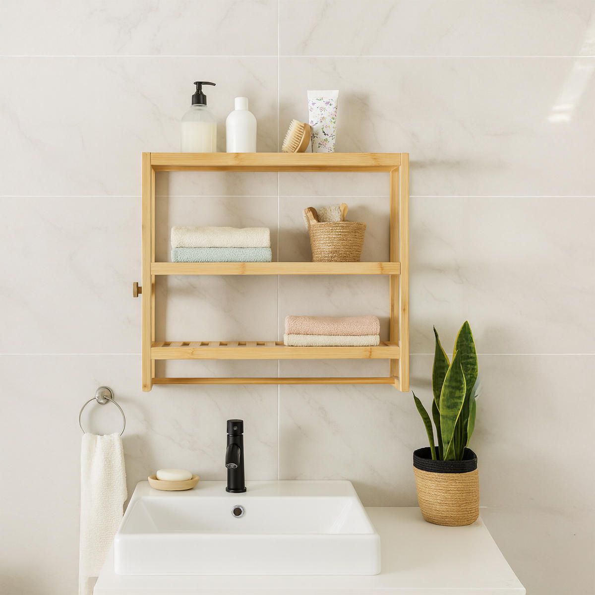 NÁSTĚNNÉ regály - světle hnědá, dřevo (60/54/15cm) - Relaxdays