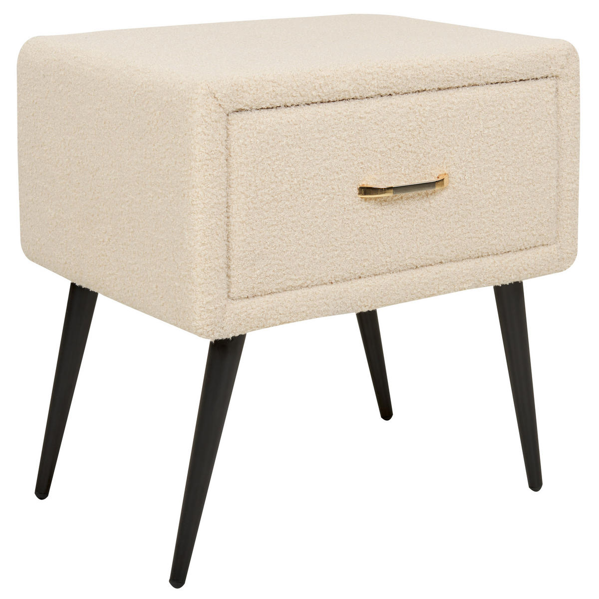 NACHTTISCH Bouclé hellbeige/schwarz 1 Schublade 38/46/49 cm Flayat - Beige/Roségold, Textil (46/49/38cm) - Beliani