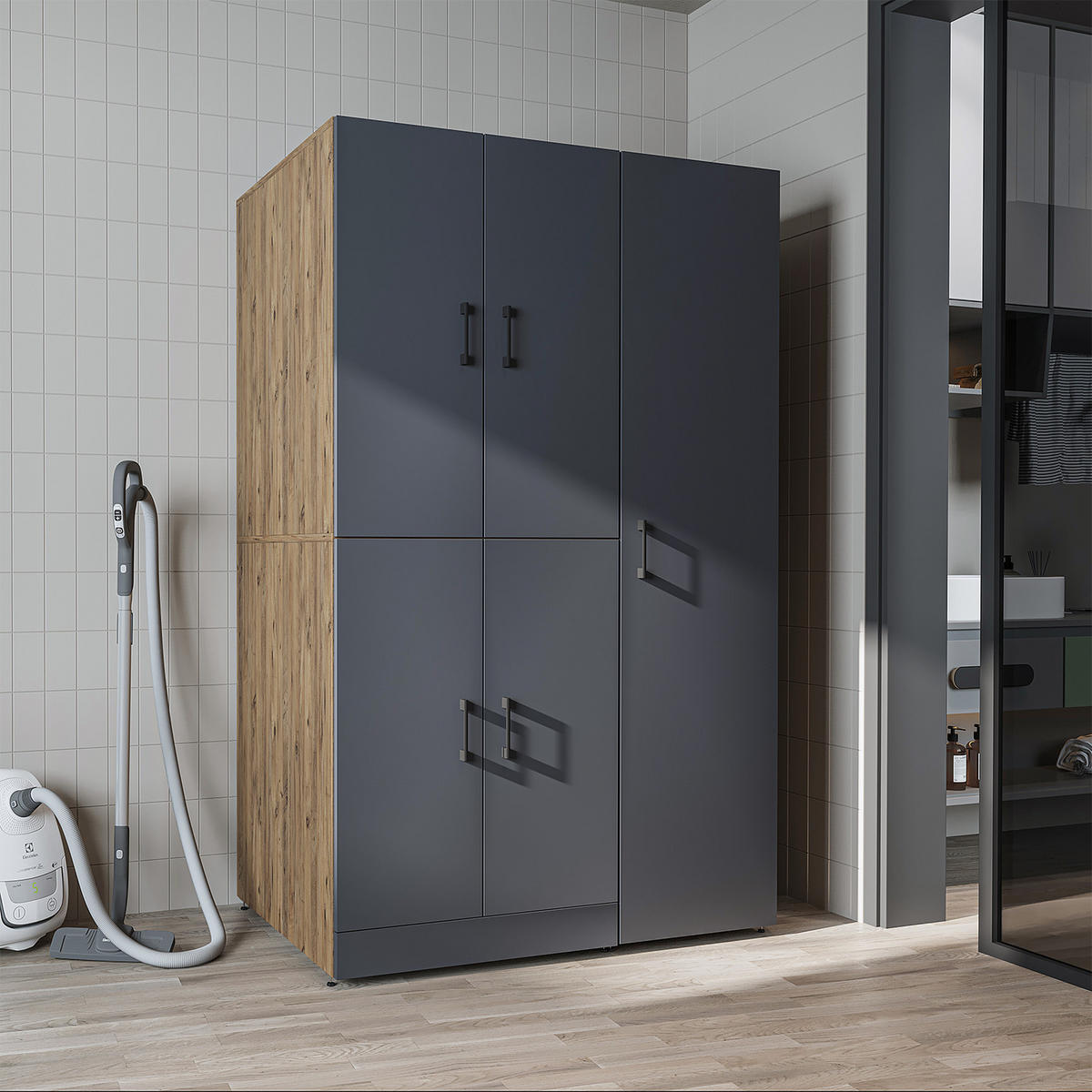 WASCHMASCHINENSCHRANK DORA-II 115cm Breit, 186cm Hoch - Anthrazit, Holzwerkstoff (115/186/73.8cm)