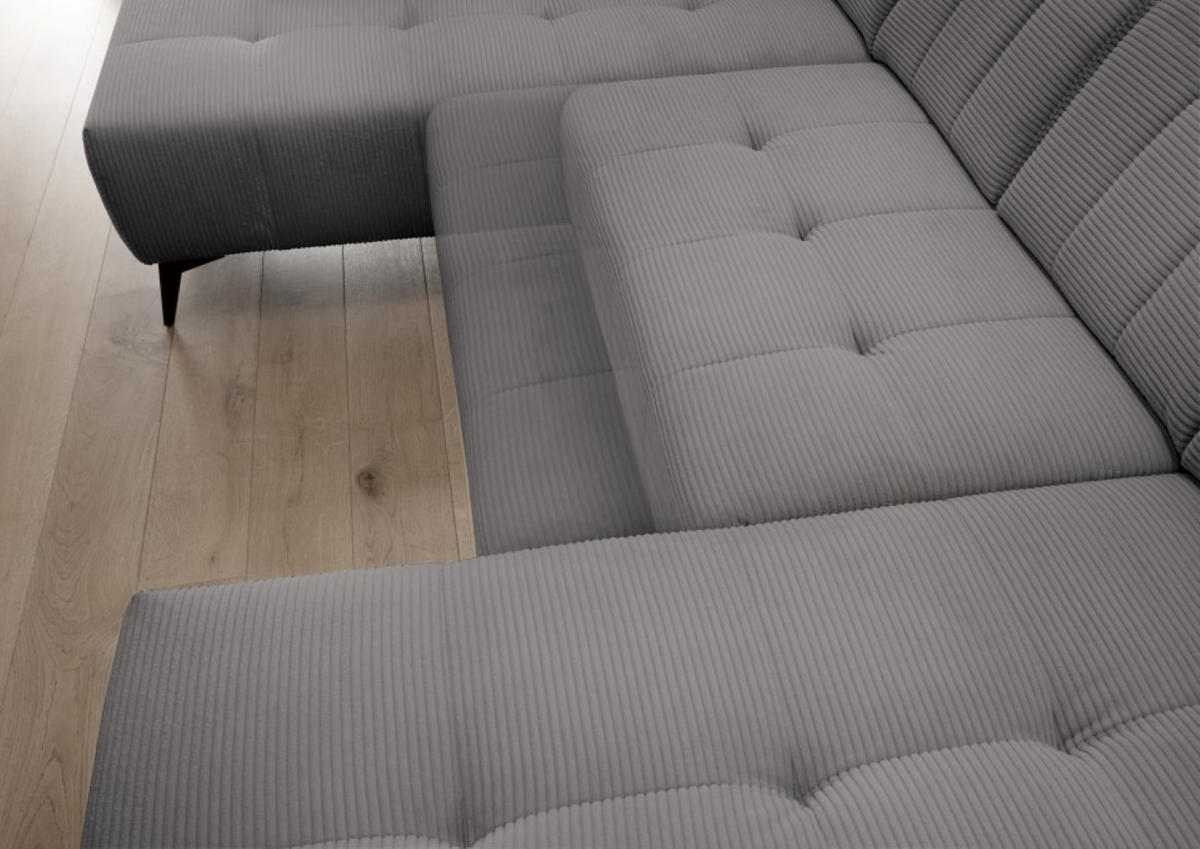 WOHNLANDSCHAFT mit elektrisch verstellbare Relaxfunktion, Cord-Stoff - Schwarz/Grau, Textil/Metall (337/104/200cm) - myHomelando