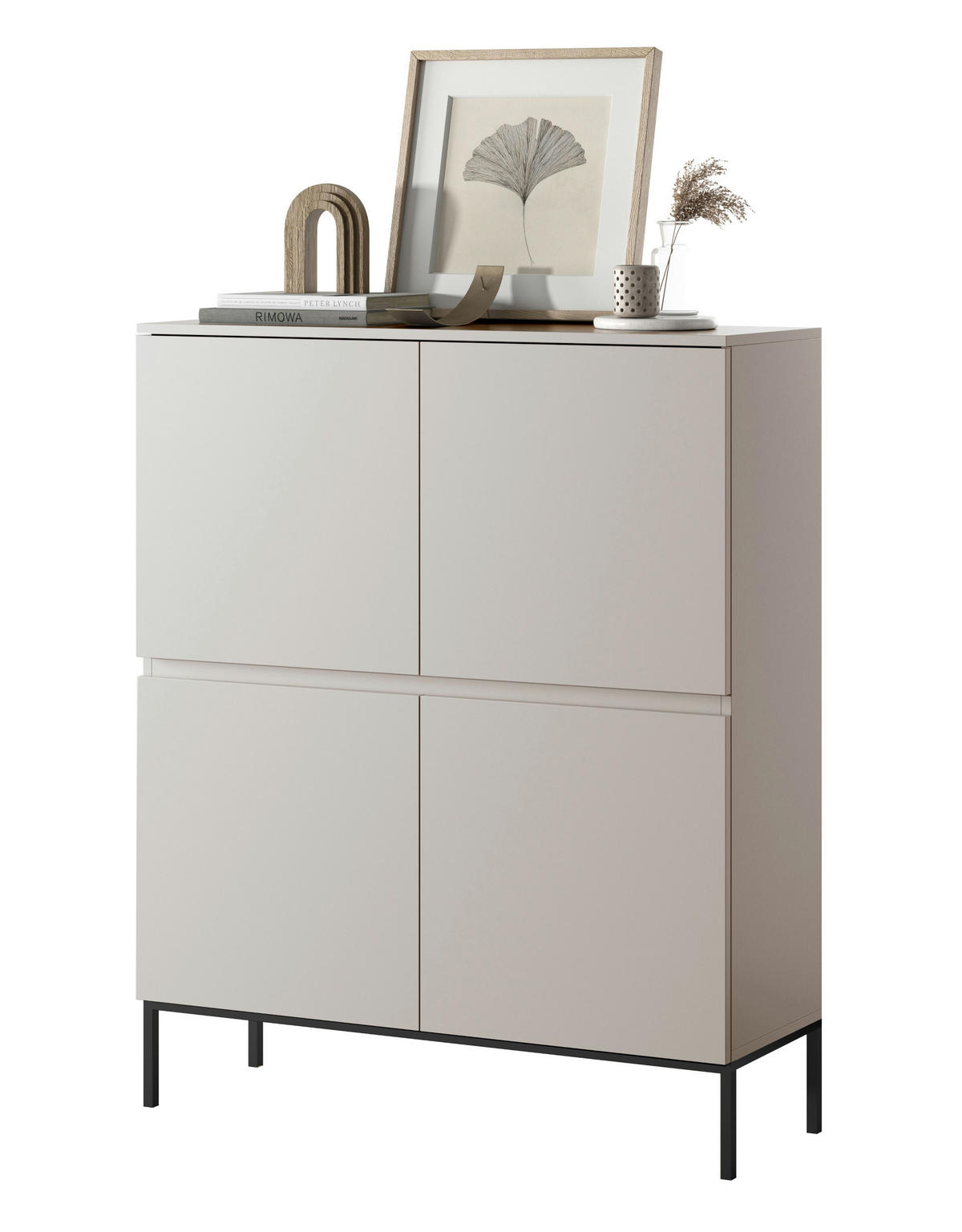 HIGHBOARD Bemmi Beige mit schwarzen Beinen 4-türig 100 cm - Beige/Schwarz, Holzwerkstoff/Metall (100/120.5/35cm) - Selsey