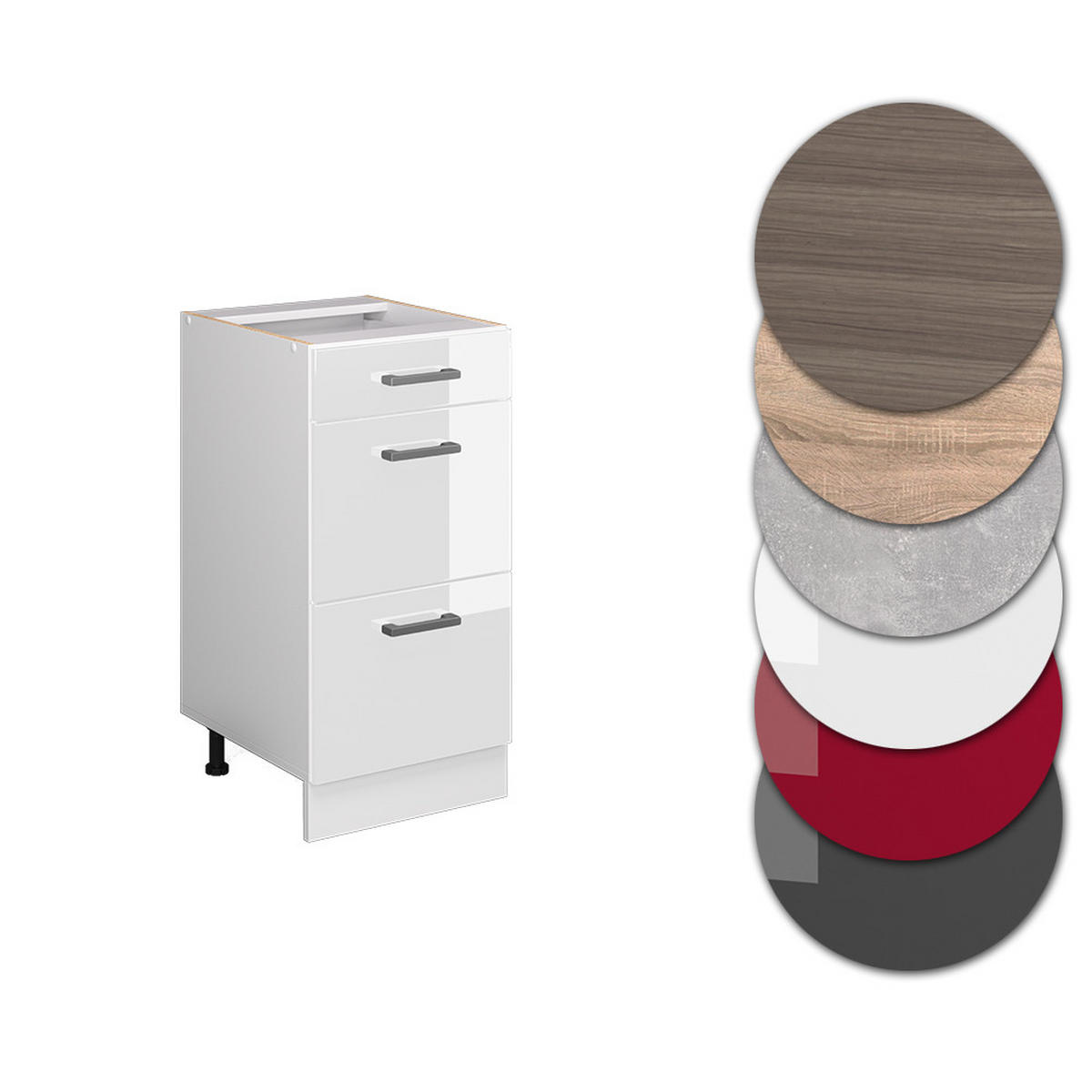KÜCHENUNTERSCHRANK R-Line Weiß Hochglanz 40 cm mit Schubladen, ohne AP - Weiß Hochglanz/Weiß, Holzwerkstoff (40/81.6/46cm) - Vicco