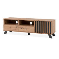 TV-LOWBOARD Eiche Artisan, grau 138 cm, Fernsehtisch mit 3D Lamellen - Anthrazit/Schwarz, Holzwerkstoff/Metall (138/44/40cm) - Furn.Design