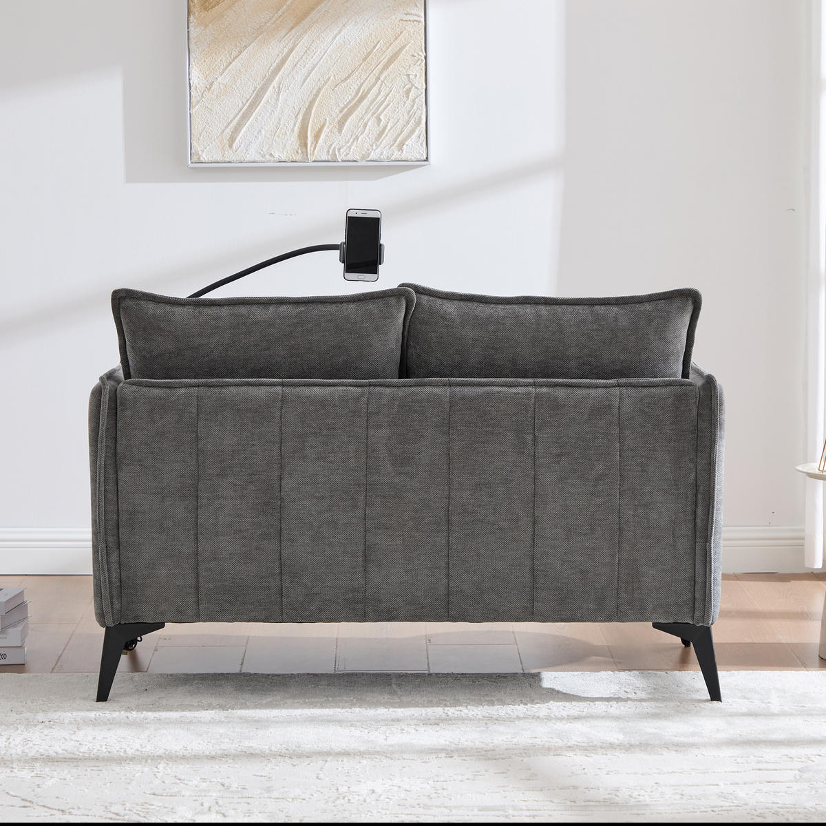 2-SITZER Sofa Chenille mit Handyhalter und Ablagefächern 127/69/66 cm Grau - Grau, Textil (66/127/69cm) - Redom