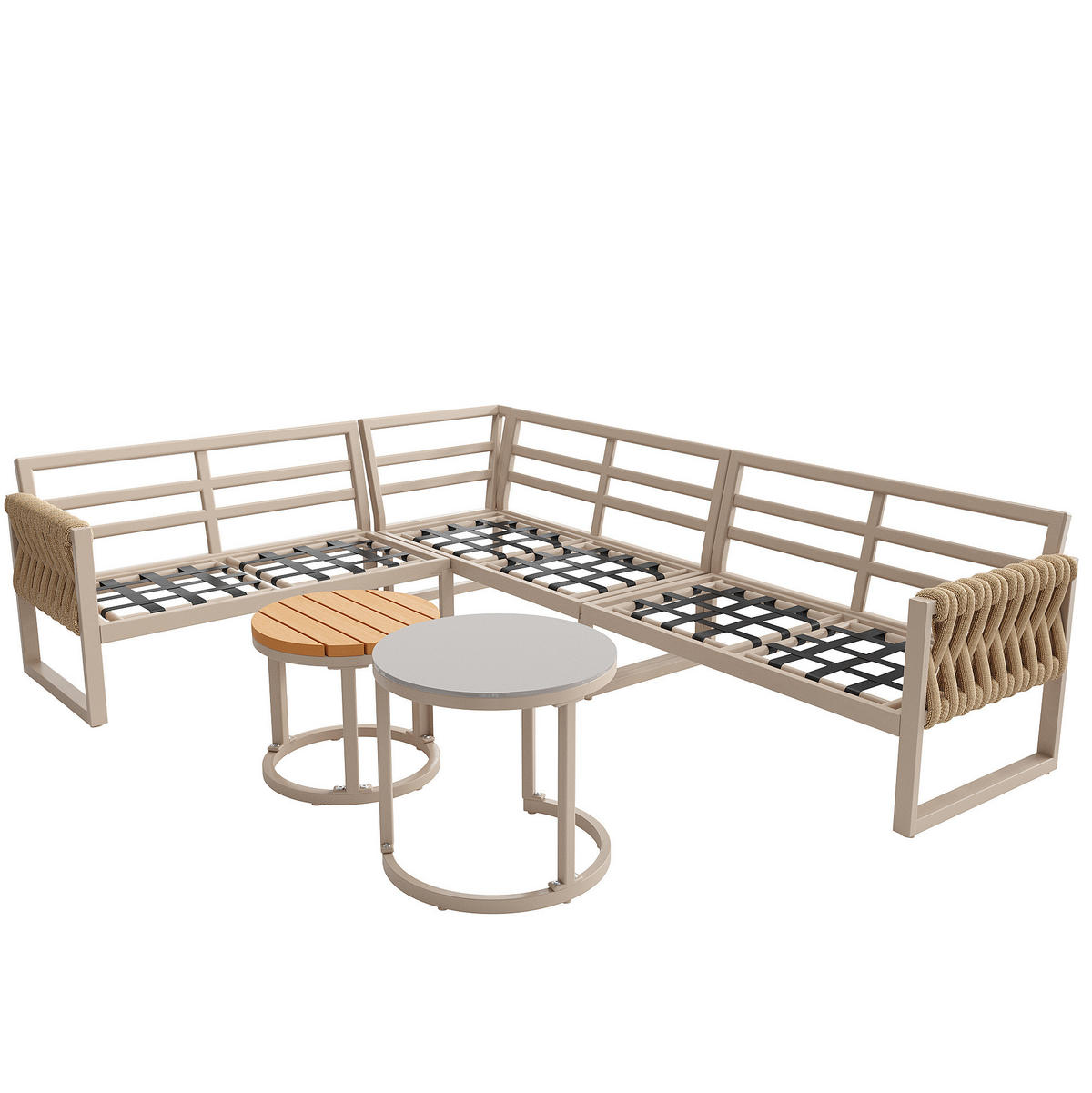 GARTENLOUNGE-SET 110/66/86 cm beige aus Metall und Olefin modular und pflegeleicht - Beige, Metall - OKWISH