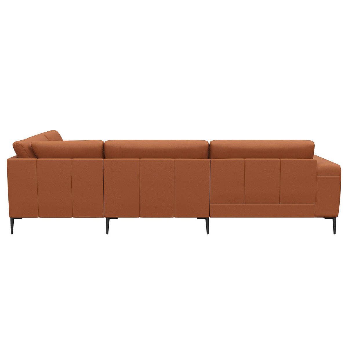 ECKSOFA mit Ottomane - Kastanienfarben/Schwarz, Leder/Metall (290/203cm) - home24