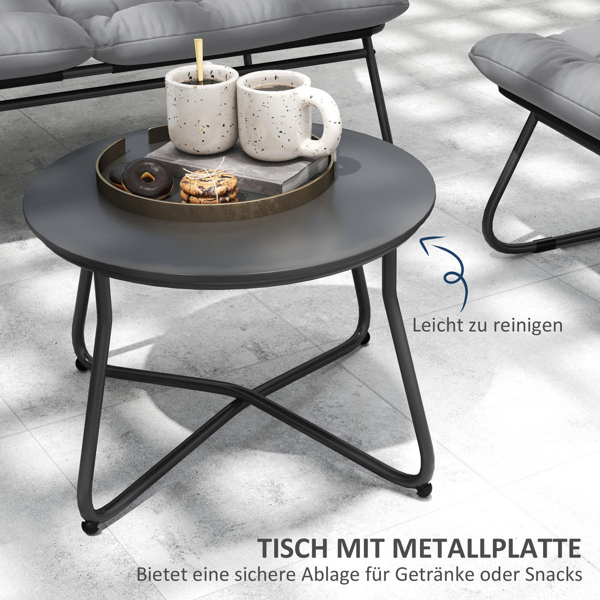4-SITZER GARTENMÖBEL-SET DE-06540 2 Stühle, 1 Doppel-Sofa, 1 Tisch, dicke Kissen Grau - Grau, Textil/Metall - ComfortXL