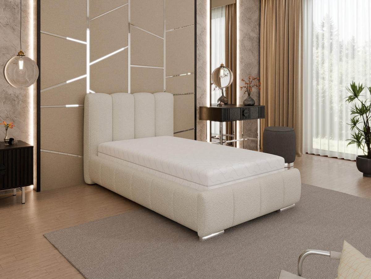 POLSTERBETT Zaira 100x200cm – Elegantes Polsterbett für modernen Wohnstil , Federkernmatratze Bonnel (18cm), creme - Creme, Holz (100/200cm) - Homesy