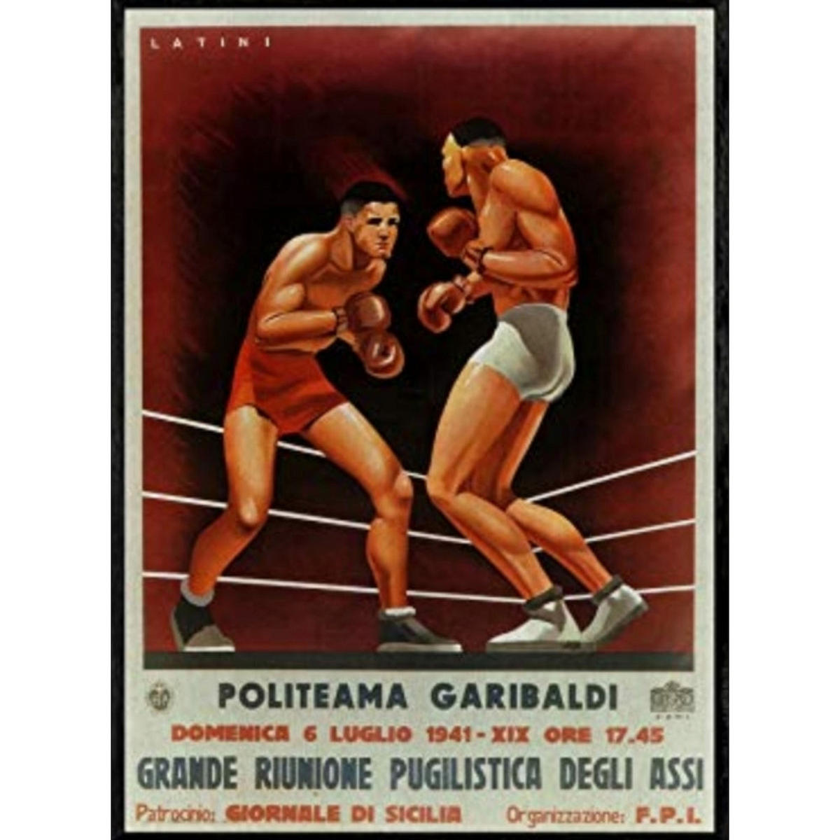 POSTER Boxing Politeama Garibaldi A4 Schwarzer Rahmen - Schwarz, Papier (29.7/5/21cm) - Nacnic