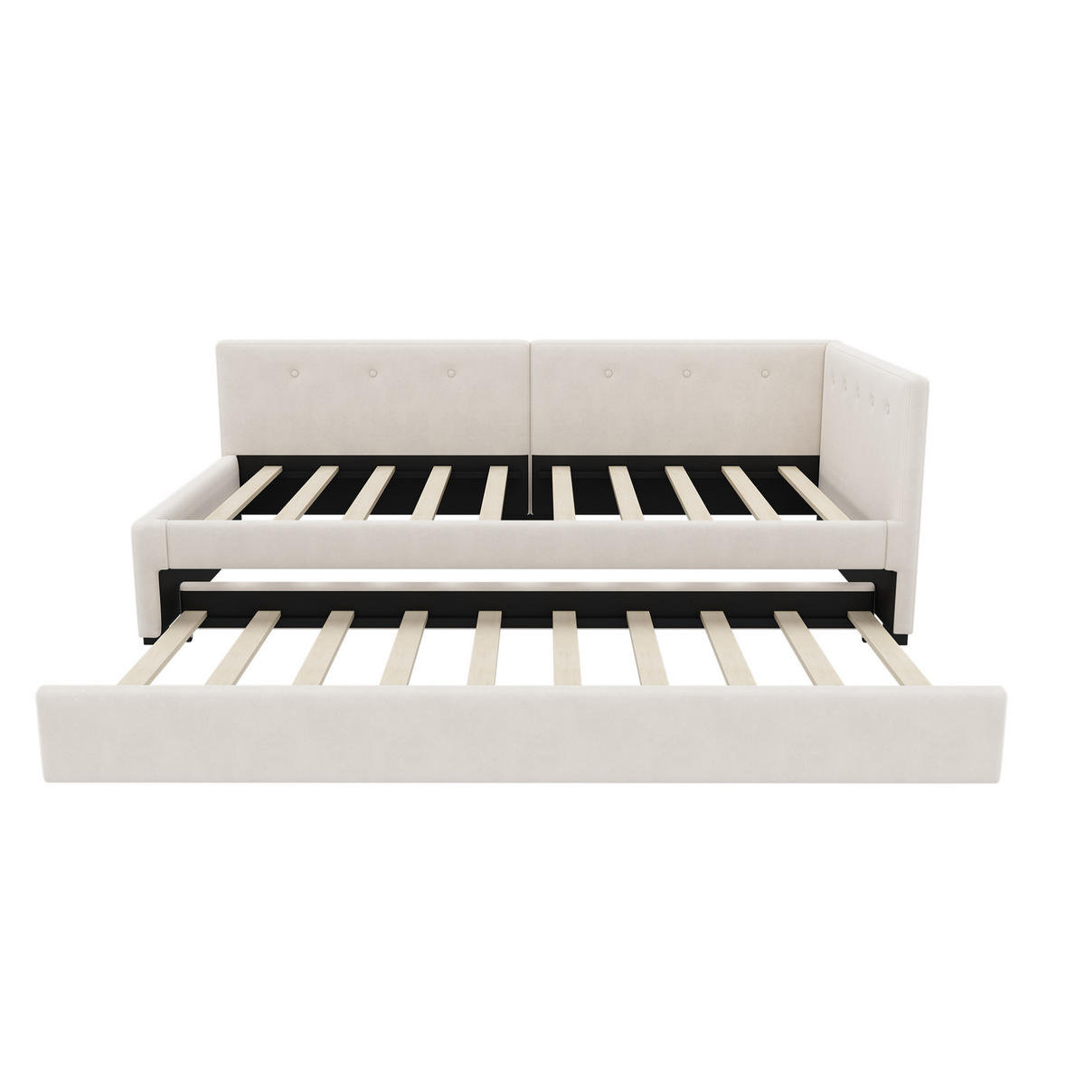 BETT 90/200 cm mit Kopfteil & ausziehbarem Rollbett, inkl. Lattenrost, Samt Beige - Beige, Textil (90/200cm) - BEAOK