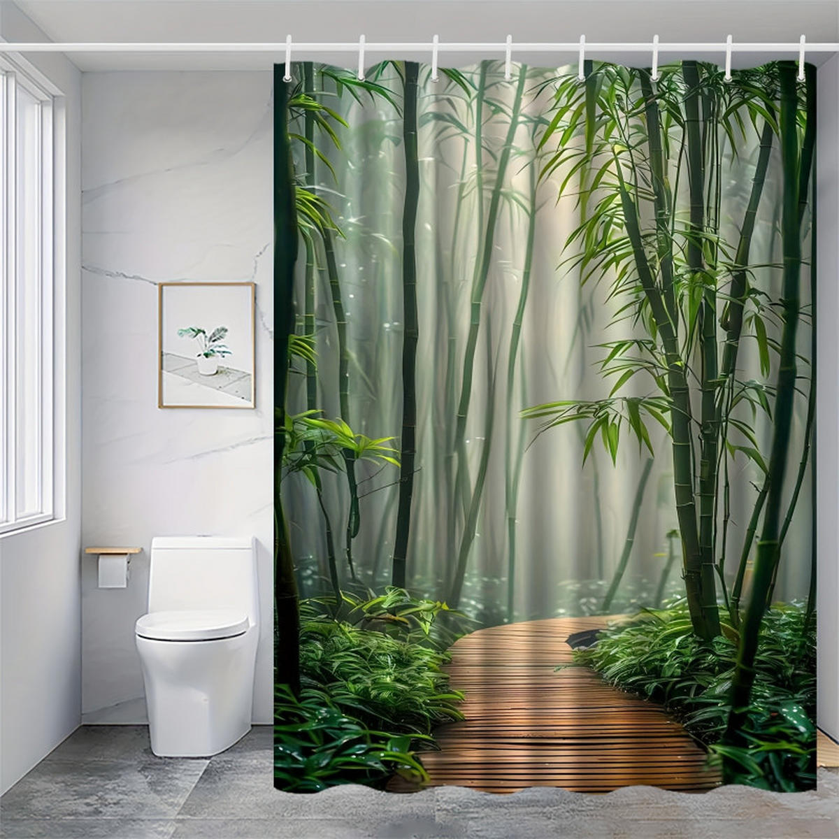 DUSCHVORHANG Muster dekorativ fürs Badezimmer mit Haken - Grün, Textil (90/180cm) - MCBOSON
