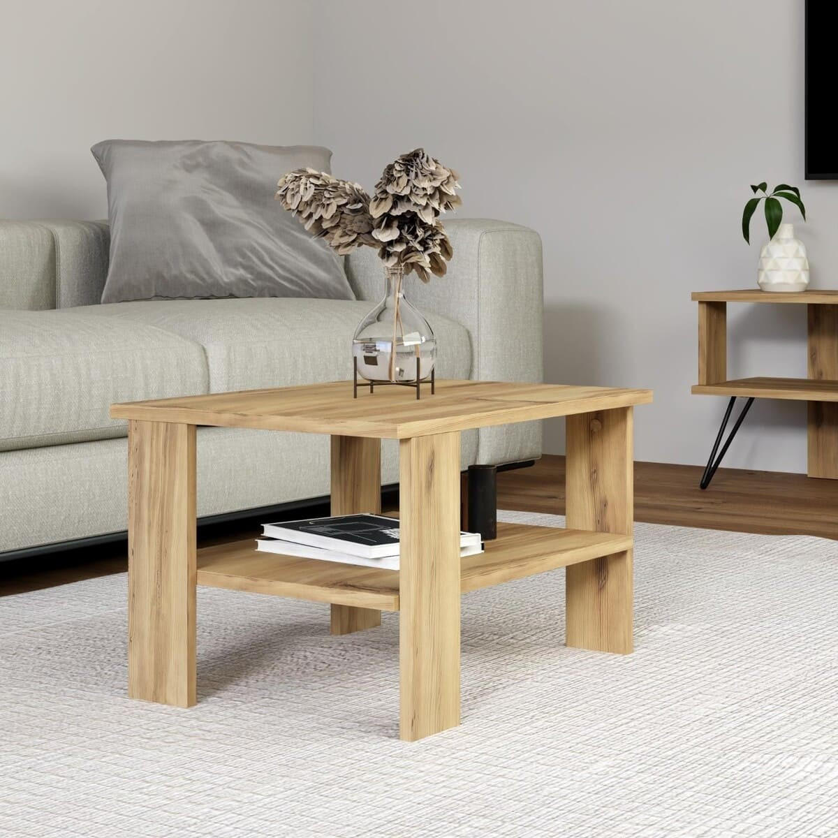 KONFERENČNÍ stolek s 1 policí, šířka 60 cm - DUAMA - barva dubu, kompozitní dřevo (60/45/37cm) - Calicosy